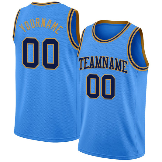 Custom Powder Blue Navy-Old Gold Authentic Basketball Jersey - Sky-Custom