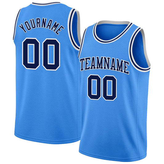 Custom Powder Blue Navy-White Authentic Basketball Jersey - Sky-Custom
