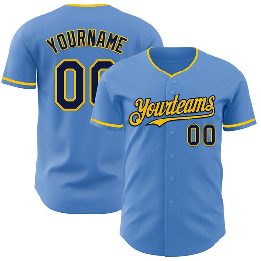 Custom Powder Blue Navy-Yellow Authentic Baseball Jersey - Sky-Custom