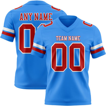 Custom Powder Blue Red-White Mesh Authentic Football Jersey - Sky-Custom