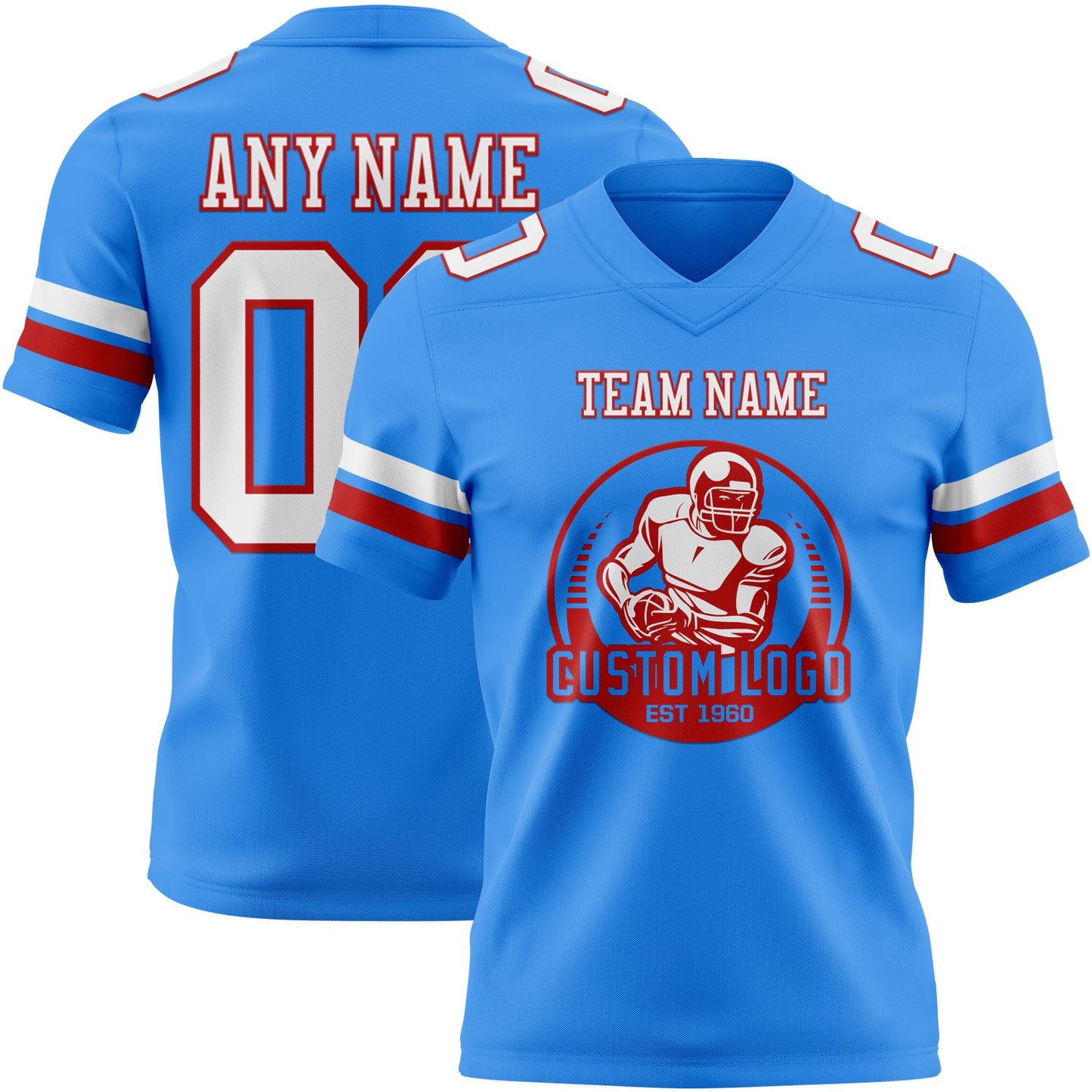 Custom Powder Blue White-Red Mesh Authentic Football Jersey - Sky-Custom