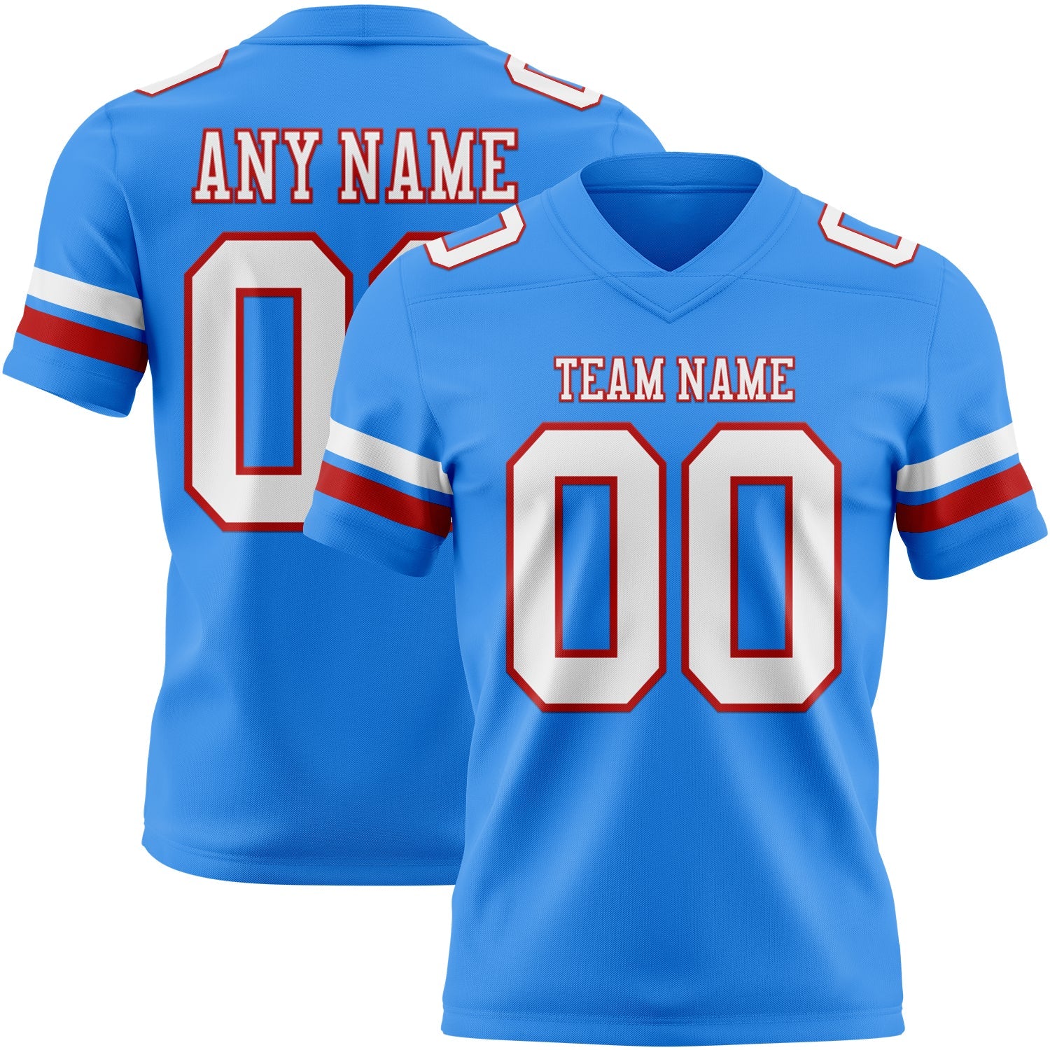 Custom Powder Blue White-Red Mesh Authentic Football Jersey - Sky-Custom