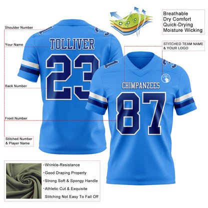 Custom Powder Blue Royal-White Mesh Authentic Football Jersey - Sky-Custom