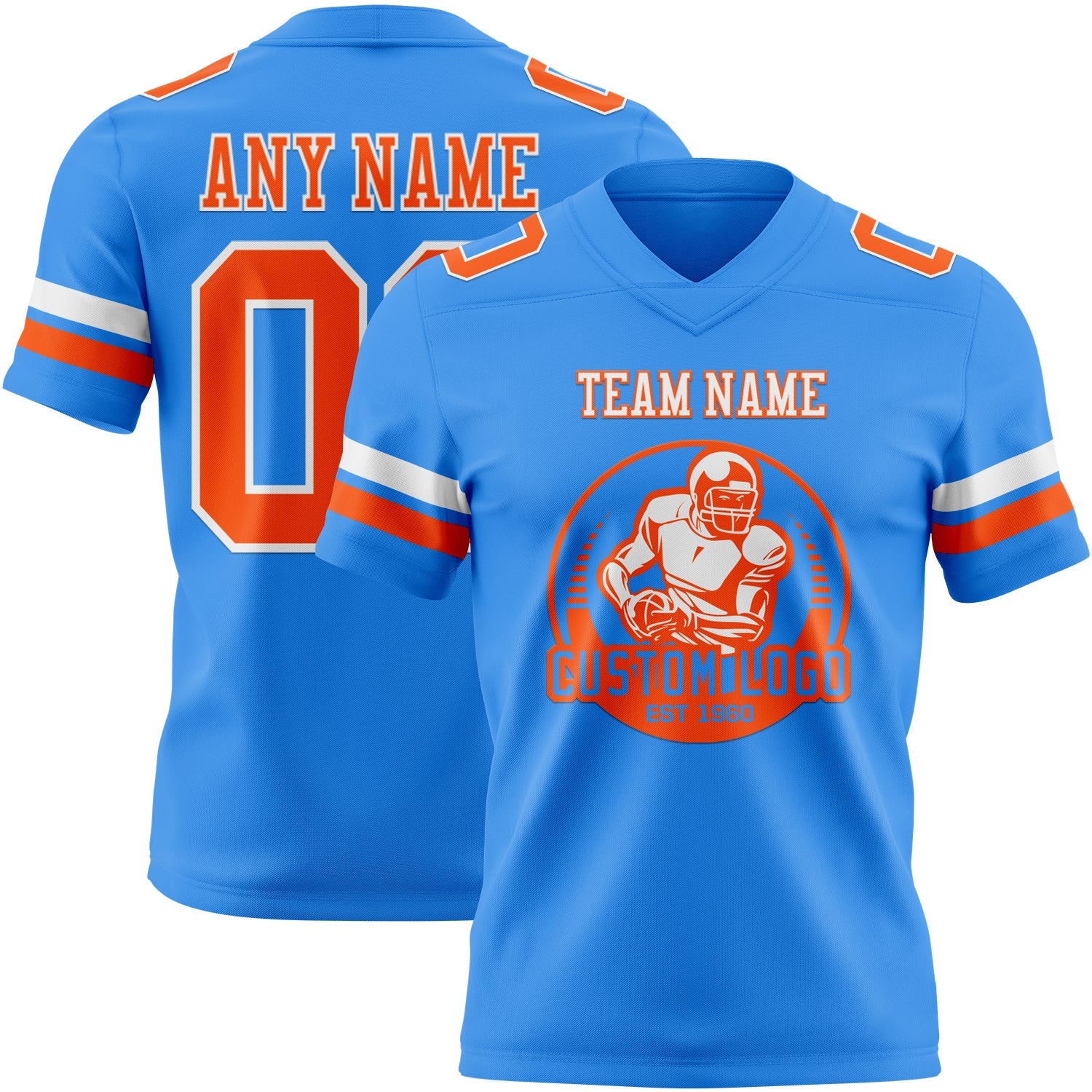 Custom Powder Blue Orange-White Mesh Authentic Football Jersey - Sky-Custom