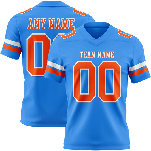 Custom Powder Blue Orange-White Mesh Authentic Football Jersey - Sky-Custom