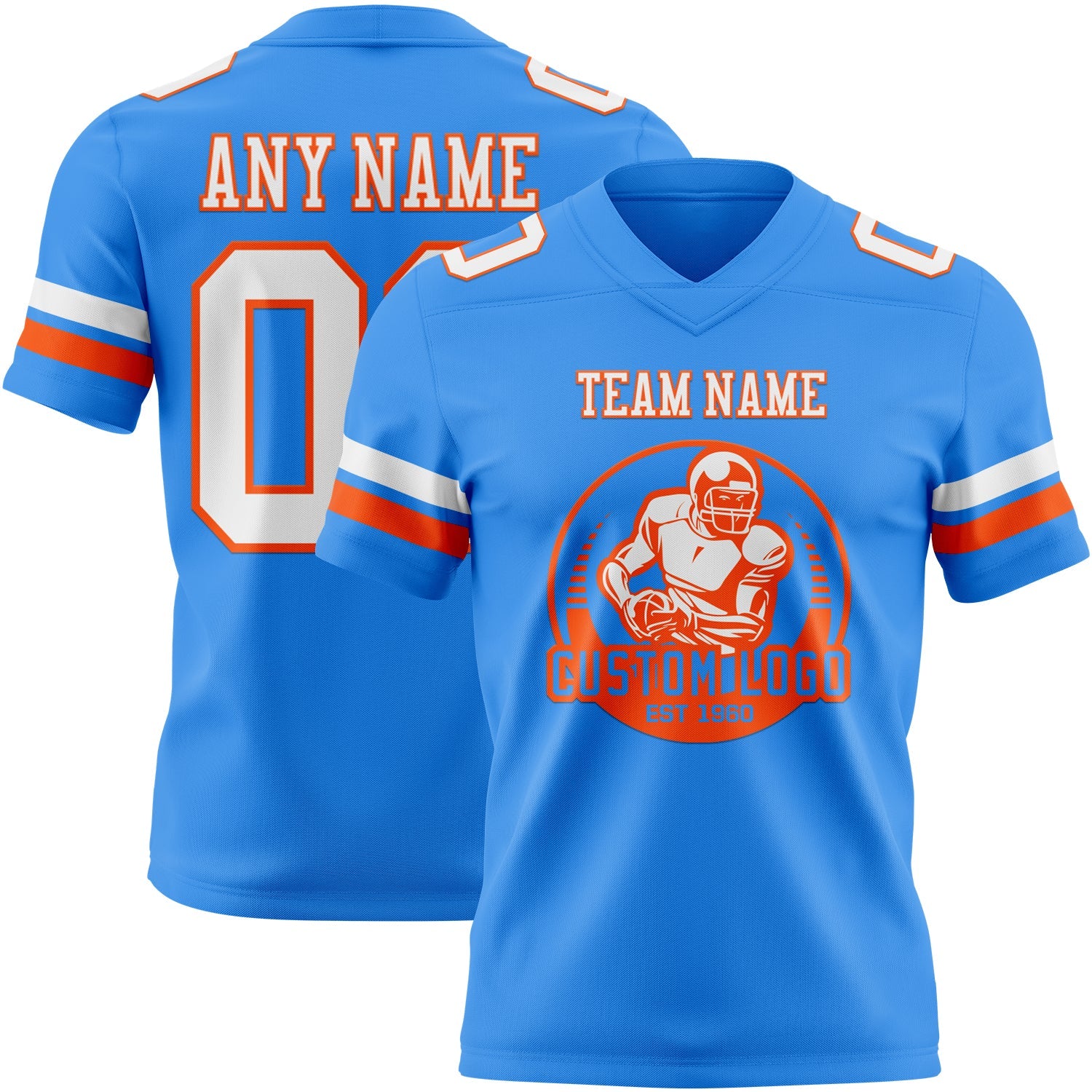 Custom Powder Blue White-Orange Mesh Authentic Football Jersey - Sky-Custom