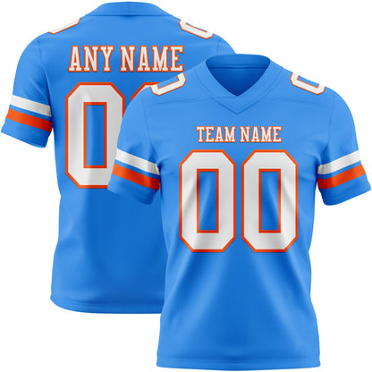 Custom Powder Blue White-Orange Mesh Authentic Football Jersey - Sky-Custom