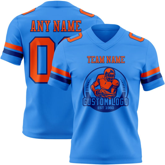 Custom Powder Blue Orange-Royal Mesh Authentic Football Jersey - Sky-Custom