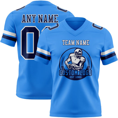 Custom Powder Blue Navy-White Mesh Authentic Football Jersey - Sky-Custom
