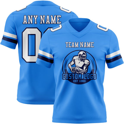 Custom Powder Blue White-Navy Mesh Authentic Football Jersey - Sky-Custom