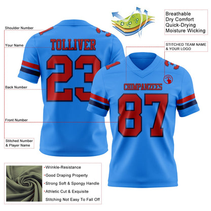 Custom Powder Blue Red-Navy Mesh Authentic Football Jersey - Sky-Custom