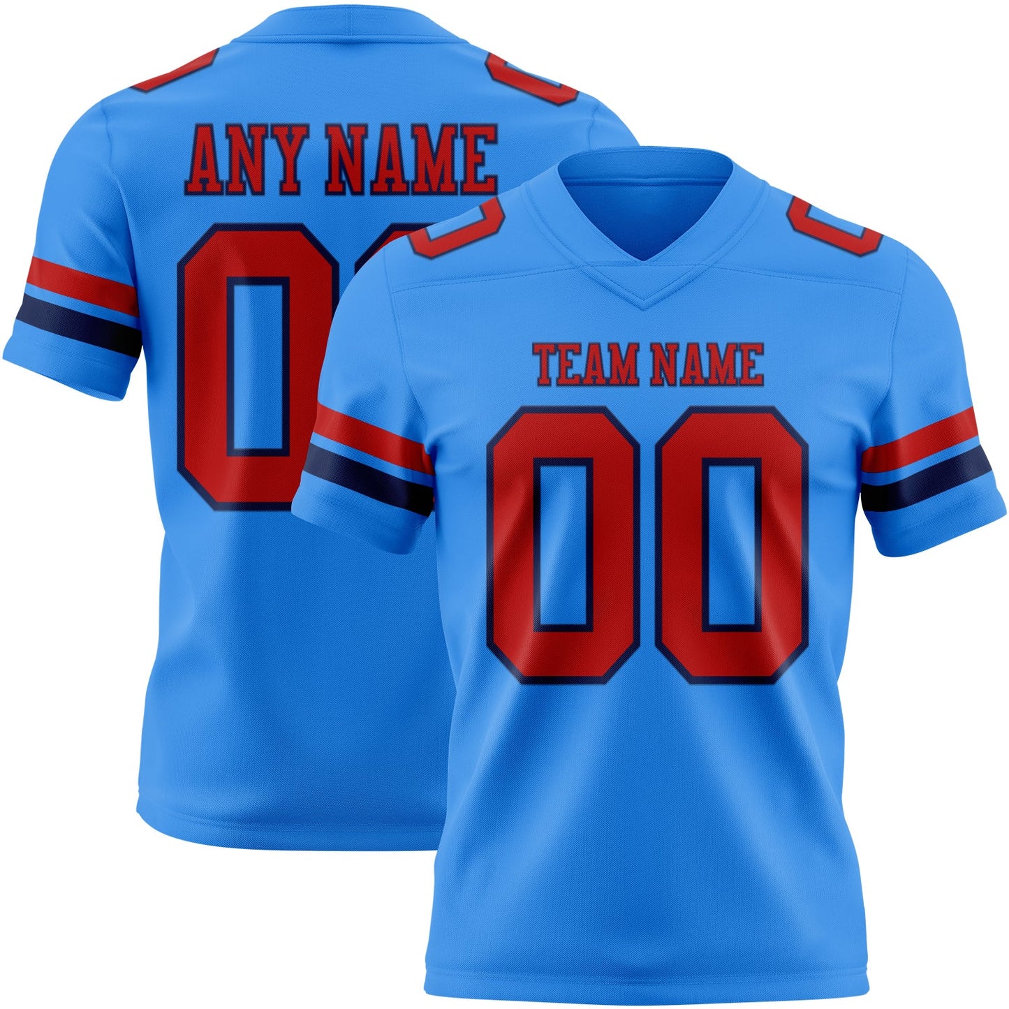 Custom Powder Blue Red-Navy Mesh Authentic Football Jersey - Sky-Custom