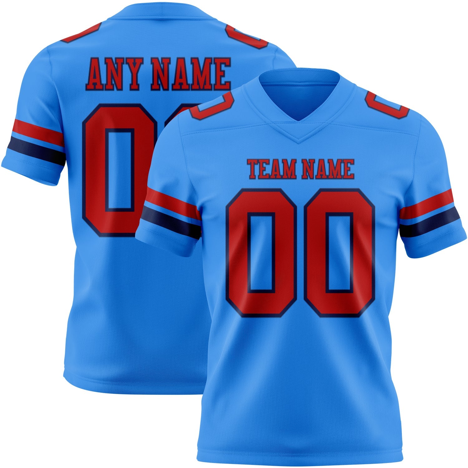 Custom Powder Blue Red-Navy Mesh Authentic Football Jersey - Sky-Custom