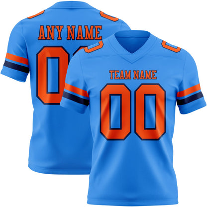 Custom Powder Blue Orange-Navy Mesh Authentic Football Jersey - Sky-Custom