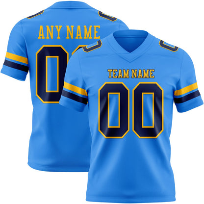 Custom Powder Blue Navy-Gold Mesh Authentic Football Jersey - Sky-Custom