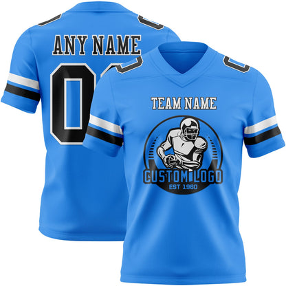 Custom Powder Blue Black-White Mesh Authentic Football Jersey - Sky-Custom
