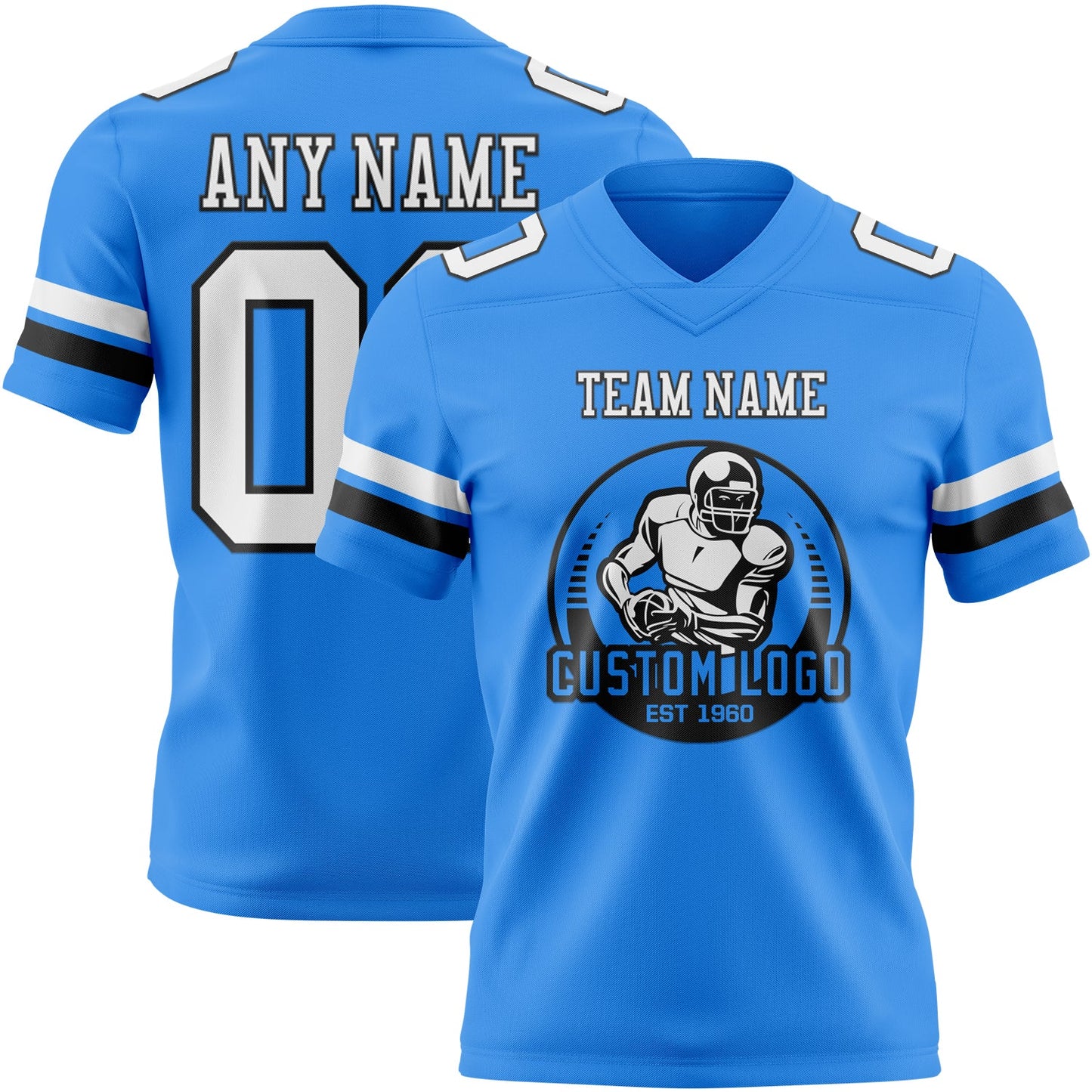 Custom Powder Blue White-Black Mesh Authentic Football Jersey - Sky-Custom