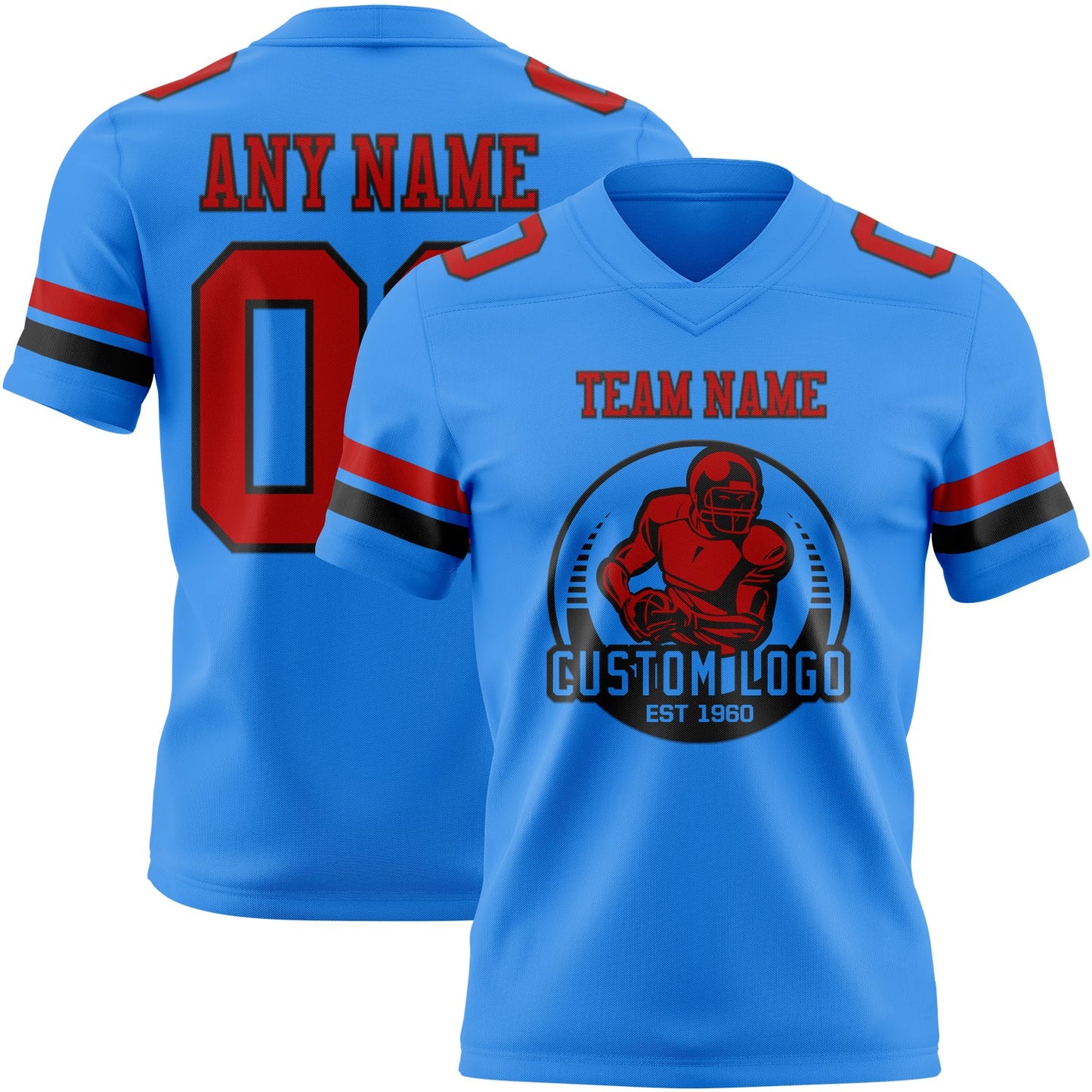 Custom Powder Blue Red-Black Mesh Authentic Football Jersey - Sky-Custom
