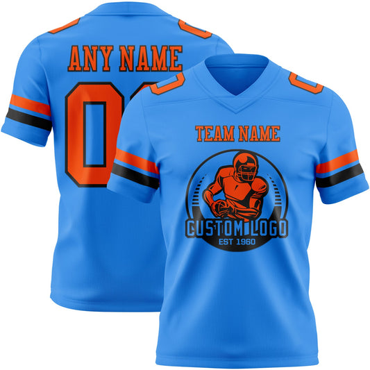 Custom Powder Blue Orange-Black Mesh Authentic Football Jersey - Sky-Custom