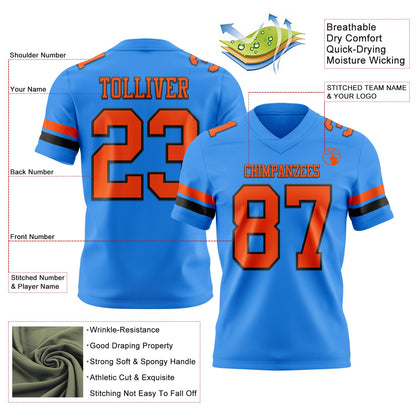 Custom Powder Blue Orange-Black Mesh Authentic Football Jersey - Sky-Custom