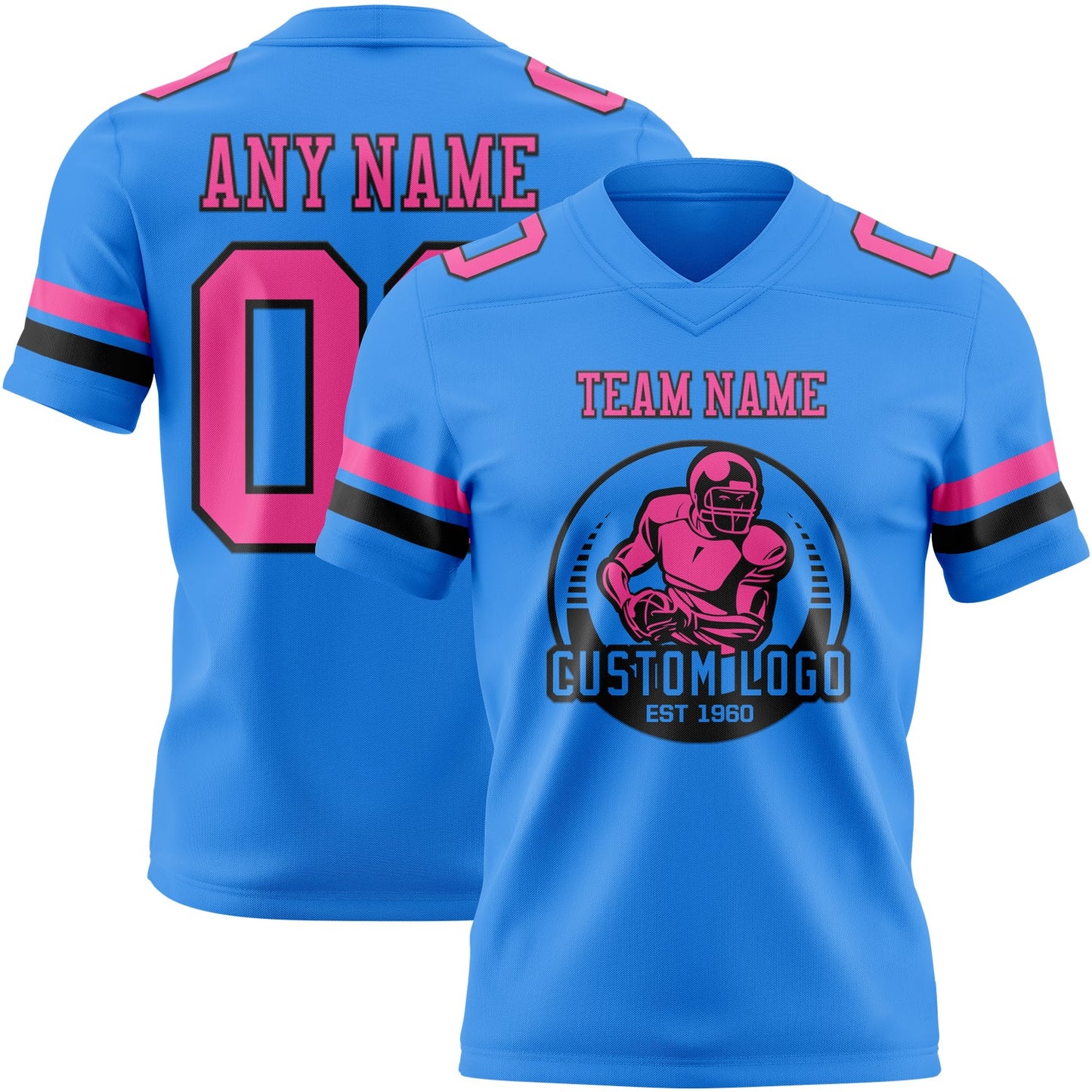 Custom Powder Blue Pink-Black Mesh Authentic Football Jersey - Sky-Custom
