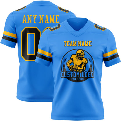 Custom Powder Blue Black-Gold Mesh Authentic Football Jersey - Sky-Custom
