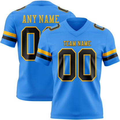 Custom Powder Blue Black-Gold Mesh Authentic Football Jersey - Sky-Custom