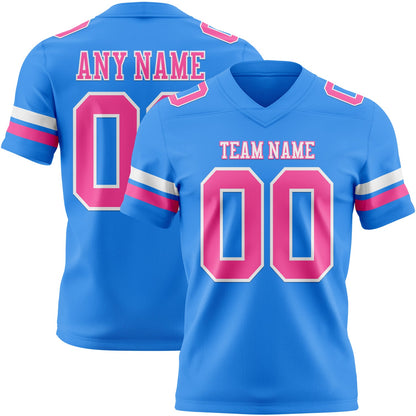 Custom Powder Blue Pink-White Mesh Authentic Football Jersey - Sky-Custom