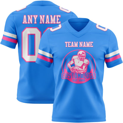 Custom Powder Blue White-Pink Mesh Authentic Football Jersey - Sky-Custom