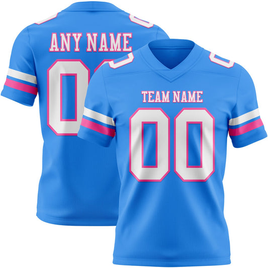 Custom Powder Blue White-Pink Mesh Authentic Football Jersey - Sky-Custom
