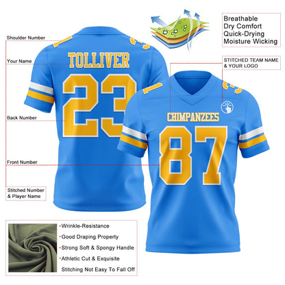 Custom Powder Blue Gold-White Mesh Authentic Football Jersey - Sky-Custom