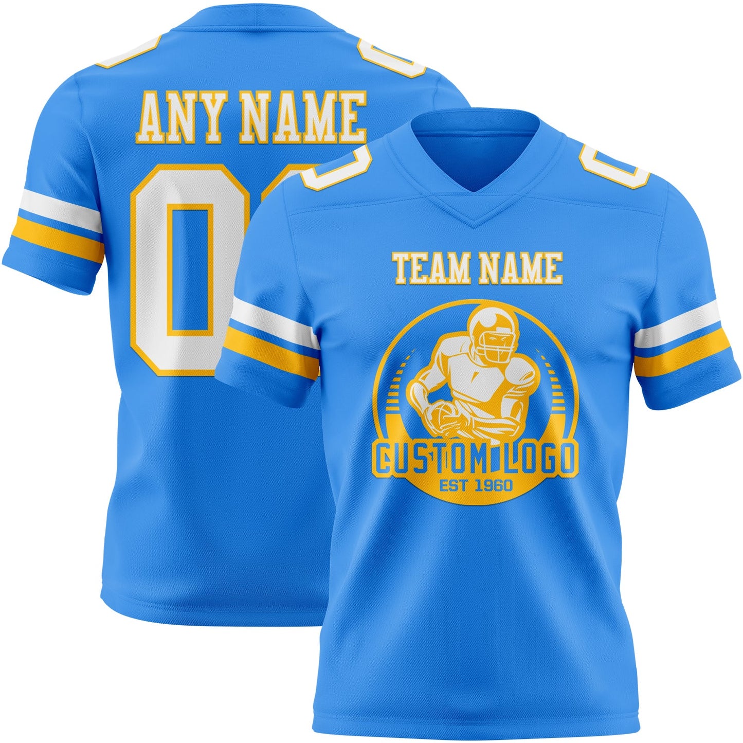 Custom Powder Blue White-Gold Mesh Authentic Football Jersey - Sky-Custom