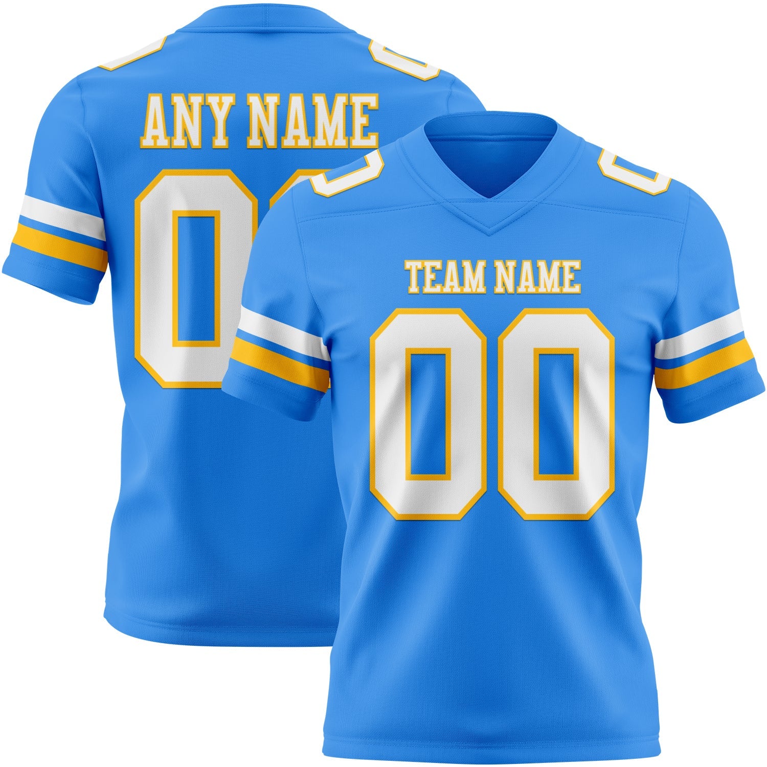 Custom Powder Blue White-Gold Mesh Authentic Football Jersey - Sky-Custom