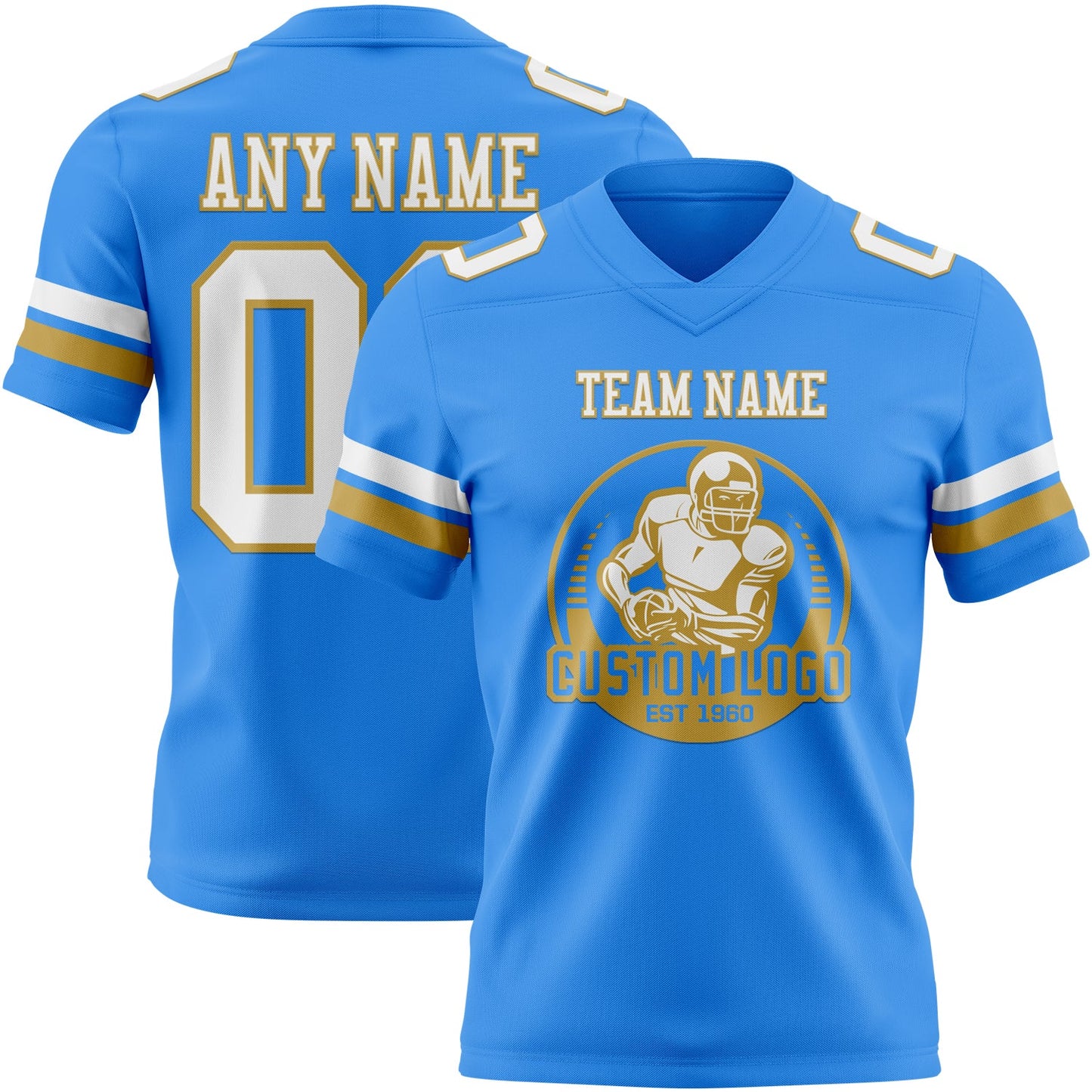 Custom Powder Blue White-Old Gold Mesh Authentic Football Jersey - Sky-Custom