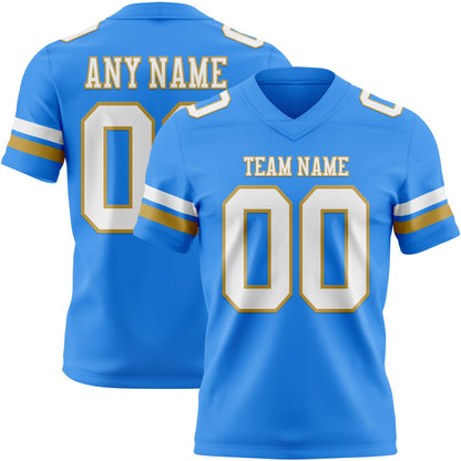 Custom Powder Blue White-Old Gold Mesh Authentic Football Jersey - Sky-Custom