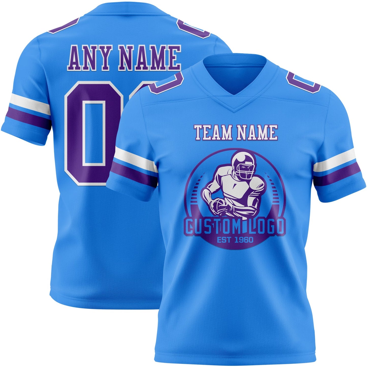 Custom Powder Blue Purple-White Mesh Authentic Football Jersey - Sky-Custom