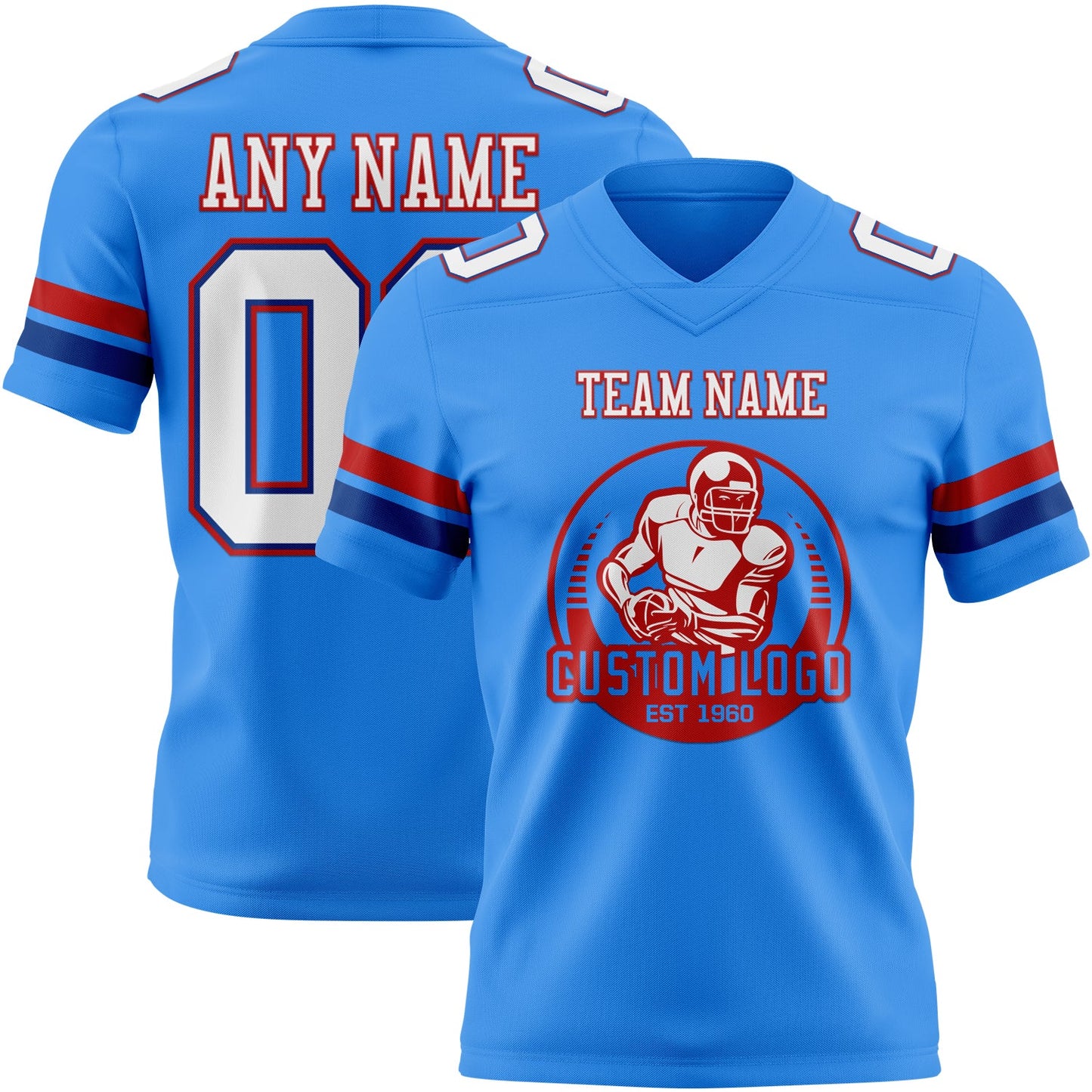 Custom Powder Blue White Royal-Red Mesh Authentic Football Jersey - Sky-Custom