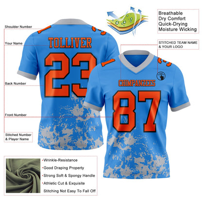 Custom Powder Blue Orange Gray-Black Splash Mesh Authentic Football Jersey - Sky-Custom