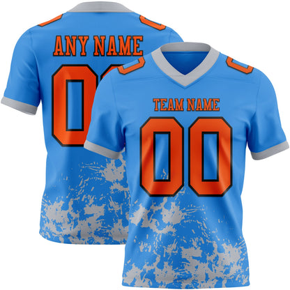 Custom Powder Blue Orange Gray-Black Splash Mesh Authentic Football Jersey - Sky-Custom