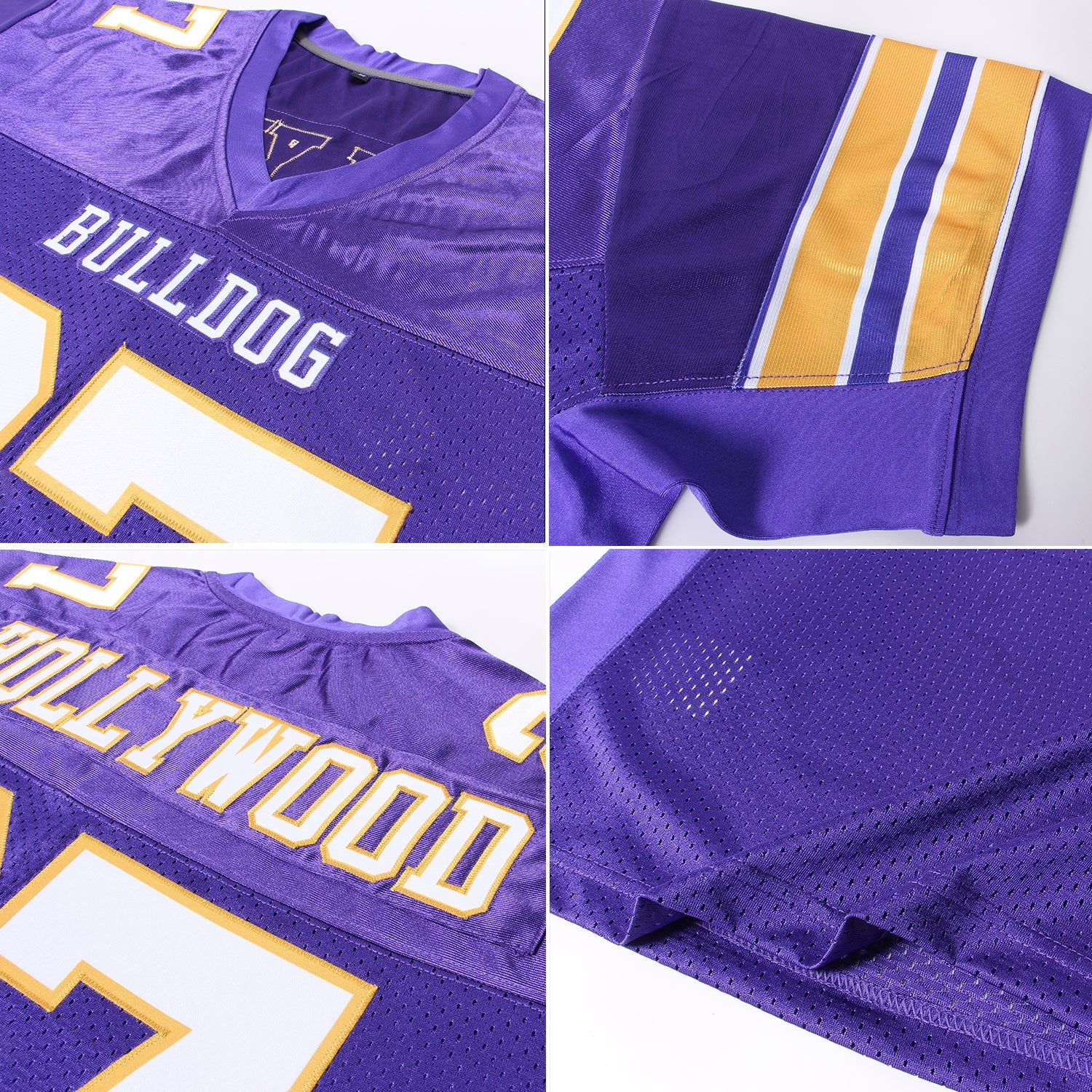Custom Purple White-Gold Mesh Authentic Football Jersey - Sky-Custom