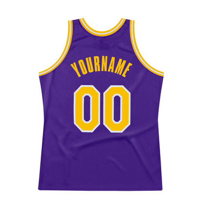 Custom Purple Gold-White Authentic Throwback Basketball Jersey - Sky-Custom