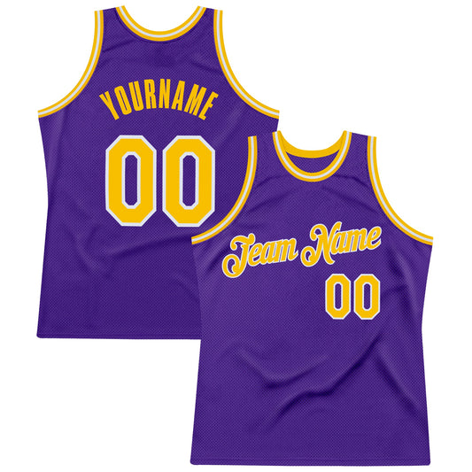 Custom Purple Gold-White Authentic Throwback Basketball Jersey - Sky-Custom