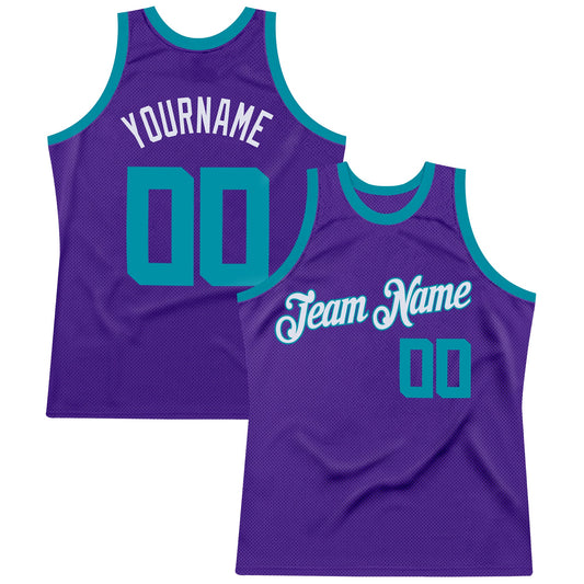 Custom Purple Teal-White Authentic Throwback Basketball Jersey - Sky-Custom