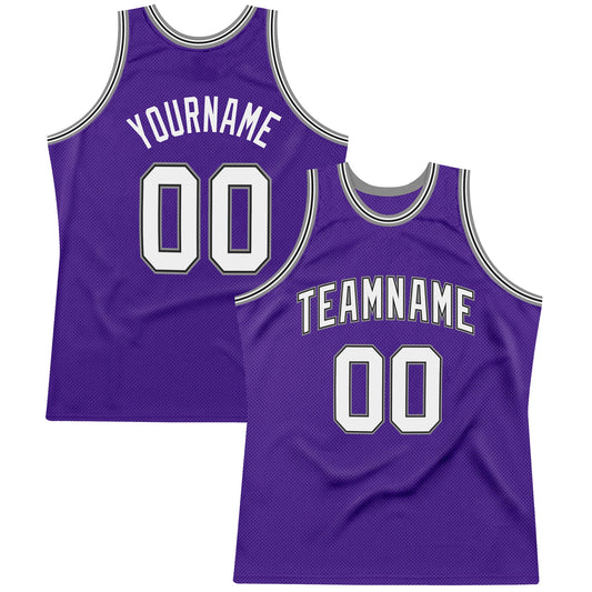 Custom Purple White-Gray Authentic Throwback Basketball Jersey - Sky-Custom