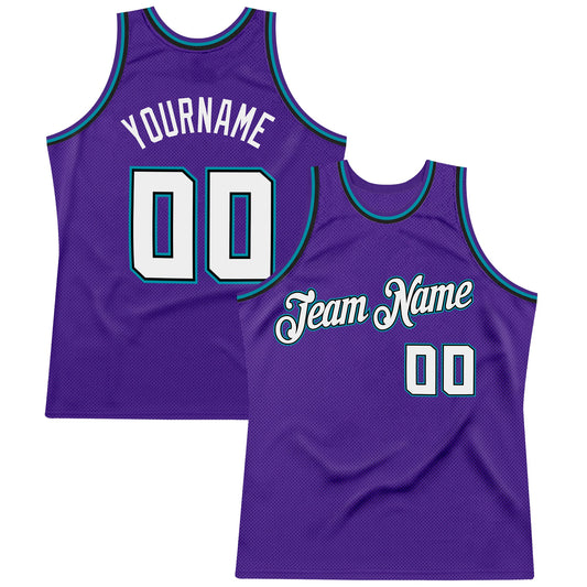 Custom Purple White-Teal Authentic Throwback Basketball Jersey - Sky-Custom