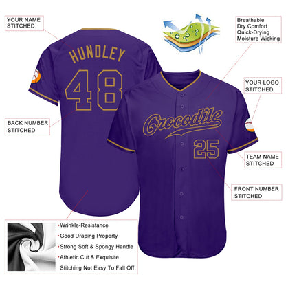 Custom Purple Purple-Old Gold Authentic Baseball Jersey - Sky-Custom