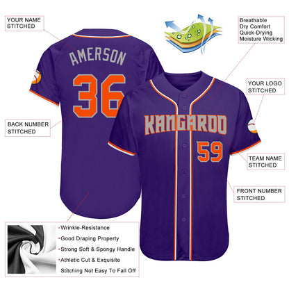 Custom Purple Orange-Gray Authentic Baseball Jersey - Sky-Custom