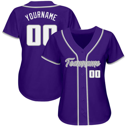 Custom Purple White-Gray Authentic Baseball Jersey - Sky-Custom