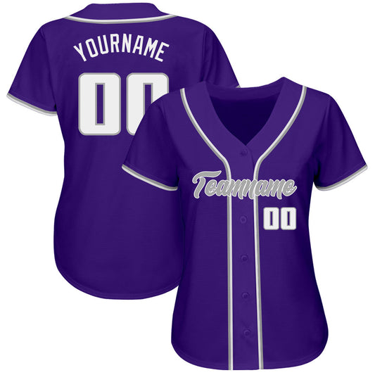 Custom Purple White-Gray Authentic Baseball Jersey - Sky-Custom
