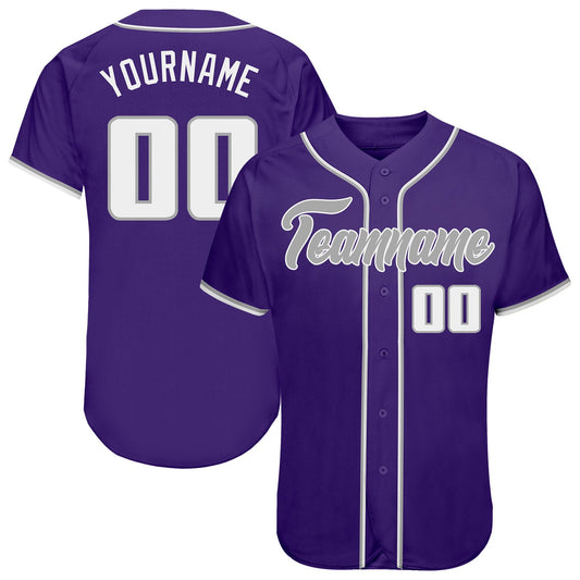 Custom Purple White-Gray Authentic Baseball Jersey - Sky-Custom